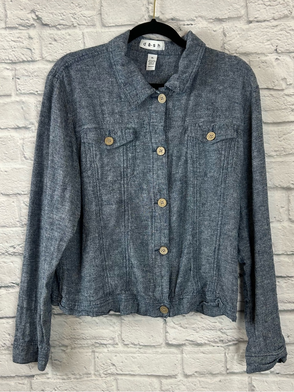 Dash Linen Blend Blue Chambray Button Front Jacket XL